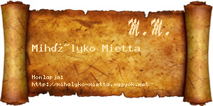 Mihályko Mietta névjegykártya